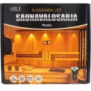 LED saunavalosarja 9-osainen, musta (teflon)