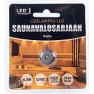 LED lisälamppu 5m johdolla saunavalosarjaan, musta (teflon)