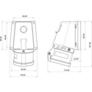 Bemis Voimavirtapistorasia pinta 16A IP44 90°