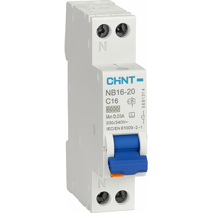 Chint NB1L Yhdistelmä 1-mod 2-nap C-käyrä 16A 30mA