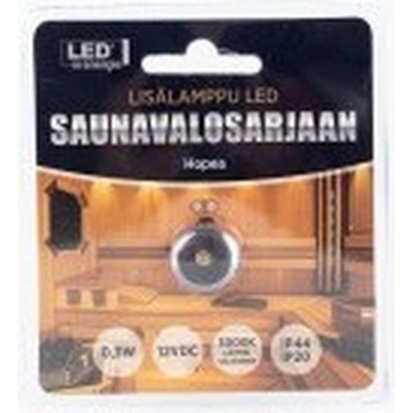 LED lisälamppu 5m johdolla saunavalosarjaan, hopea (teflon)