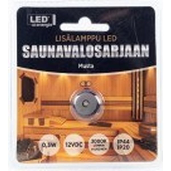 LED lisälamppu 5m johdolla saunavalosarjaan, musta (teflon)